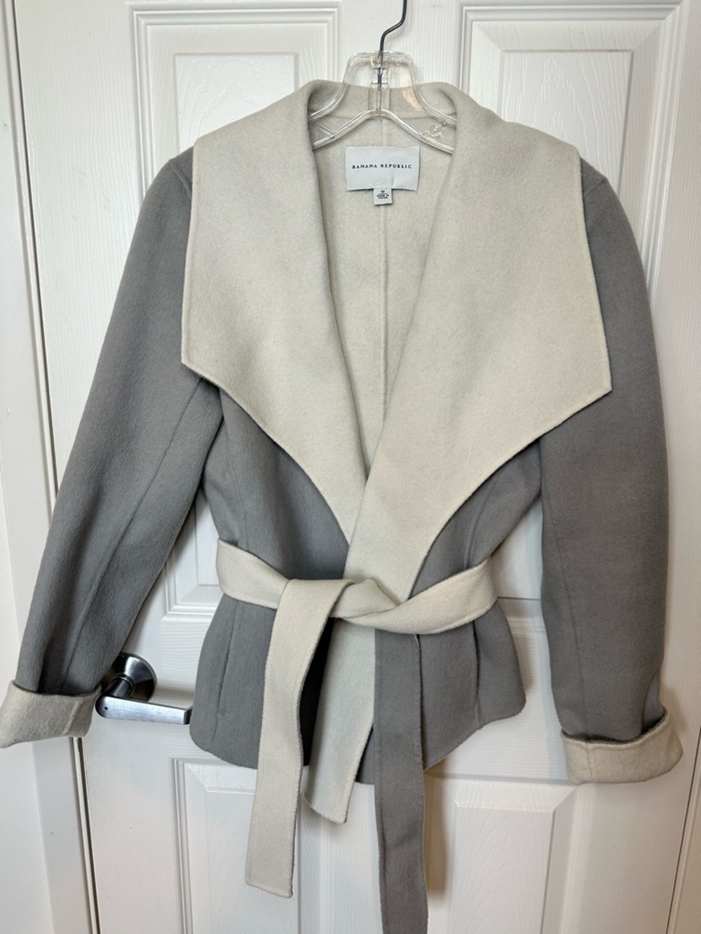 Banana Republic Gray and Cream Shawl-Collar Belted Trench Coat
